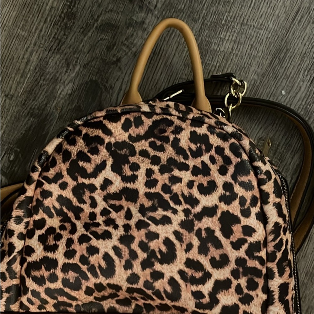 JustFab Animal Print Backpack with Brown Details
